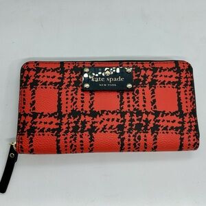 Kate Spade Lacey Belleville Plaid Wallet, Continental, Red /Black Leather, EUC